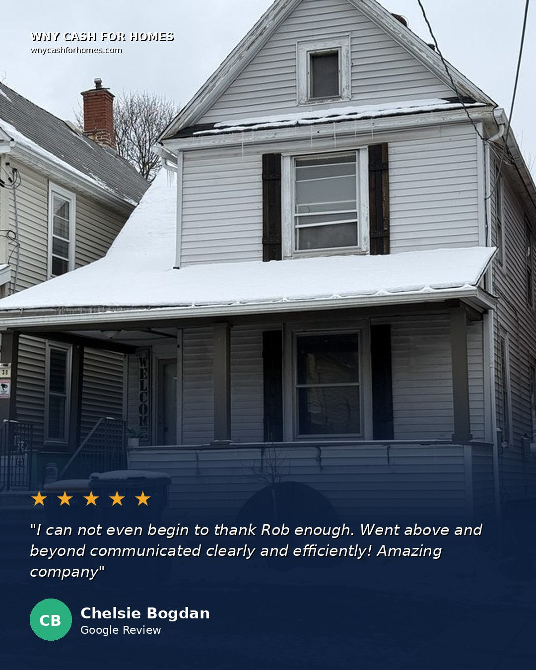 Chelsie Bogdan Google Review: I can not even begin to thank Rob enough. Went above and beyond, communicated clearly and efficiently. Amazing company. Five stars.
