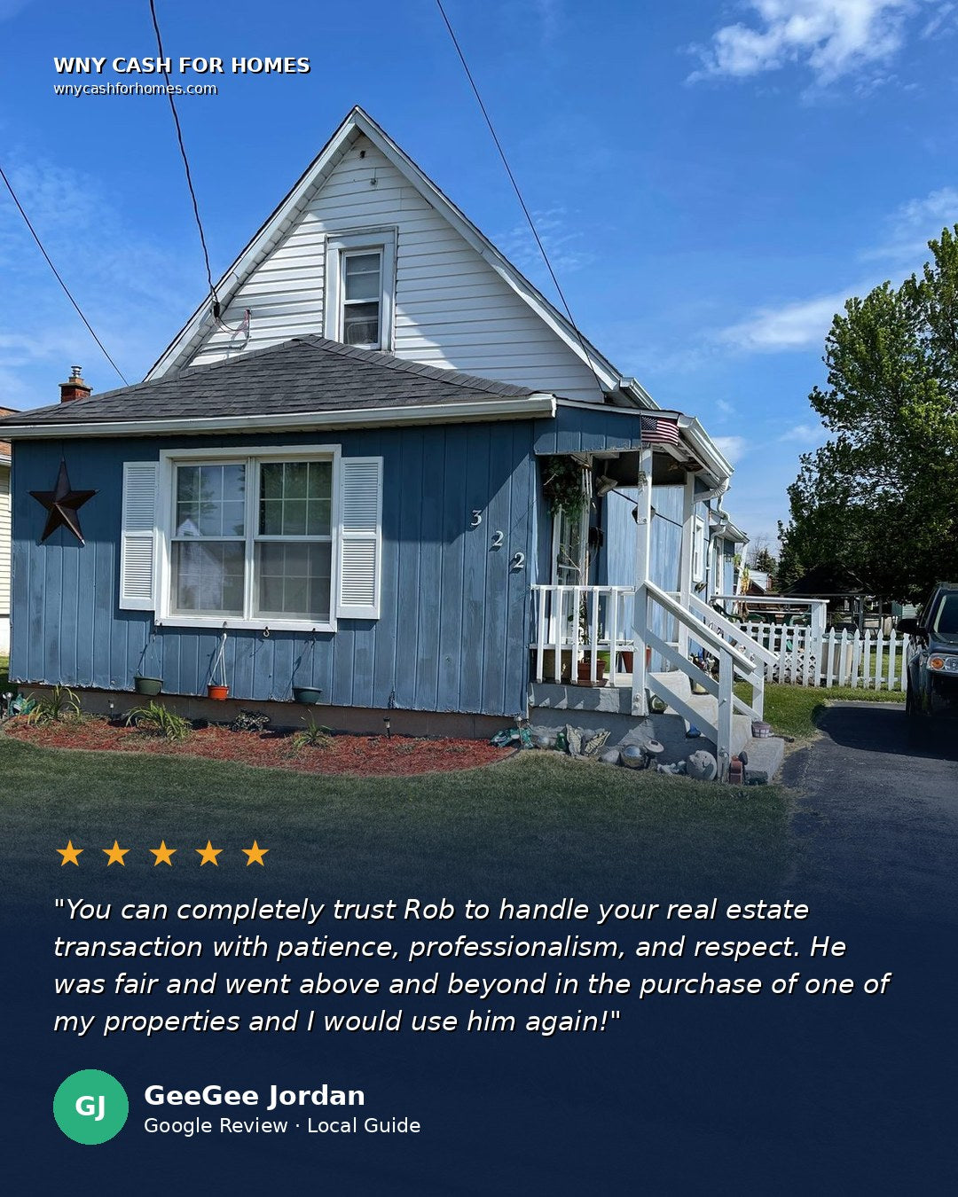 GeeGee Jordan Google Review (Local Guide): You can completely trust Rob to handle your real estate transaction with patience, professionalism, and respect. He was fair and went above and beyond in the purchase of one of my properties and I would use him again. Five stars.