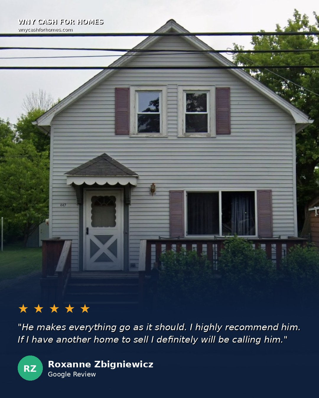Roxanne Zbigniewicz Google Review: He makes everything go as it should. I highly recommend him. If I have another home to sell I definitely will be calling him. Five stars.